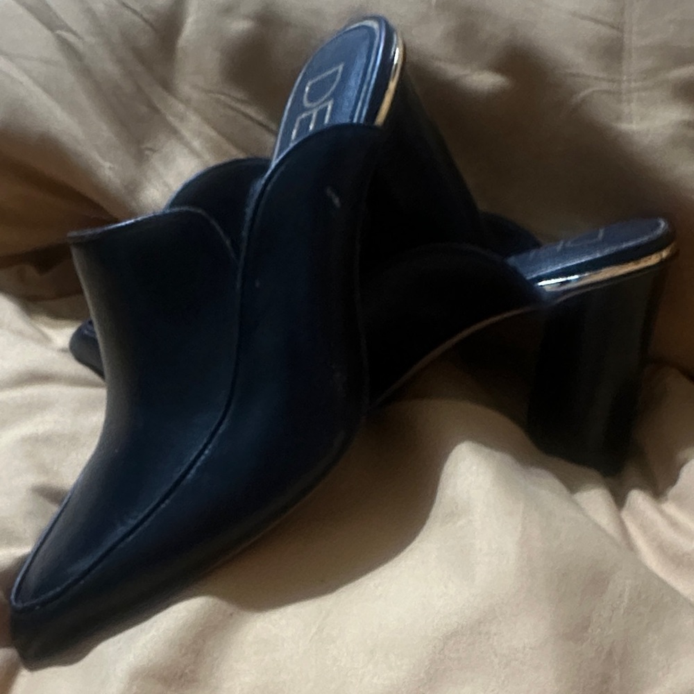 Delta Black Pointed-Toe Mule Heels